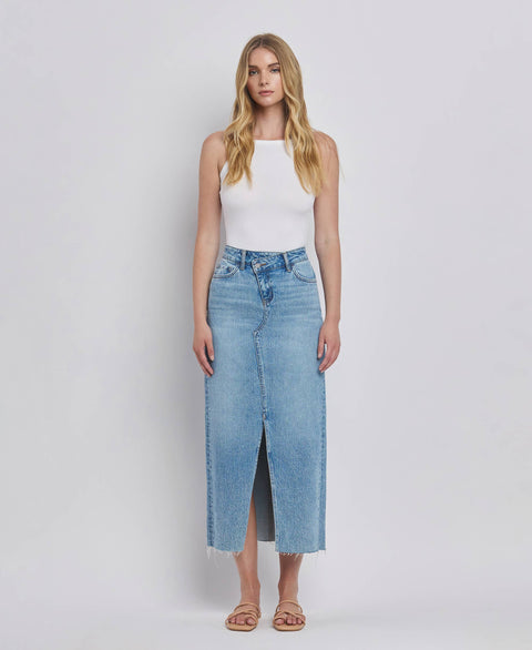 VERVET by FLYING MONKEY Criss cross front slit jean maxi skirt