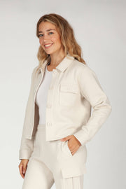 Jenni premium fleece relaxed overshirt in bone - Home & Well 