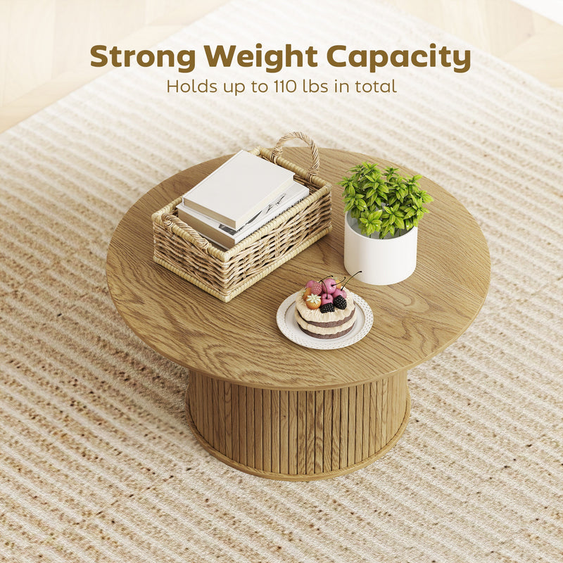 Cedar 31.5" Modern Nordic Style Center Table with Fluted Base-Oak