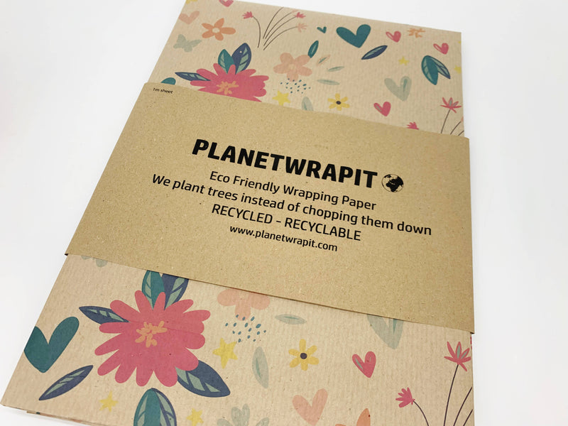 PlanetWrapIt - Spring Blossom Recycled Eco Kraft Wrapping Paper - Home & Well 