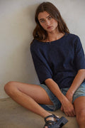 By Together - W1251 | Knit Cotton Short Sleeve Sweater Top - Home & Well 