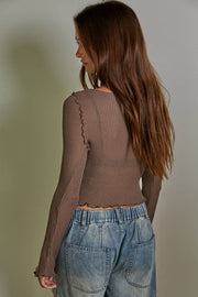 By Together - L7723 | Knit Rayon Nylon Rib Long Sleeve Lettuce Edge Top - Home & Well 