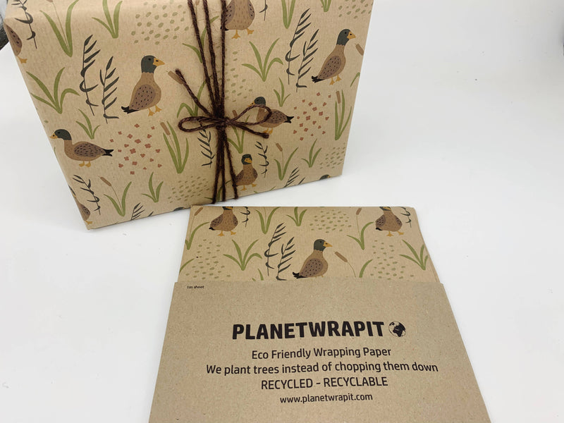 PlanetWrapIt - Duck Print Recycled Kraft Gift Wrapping Paper - Home & Well 