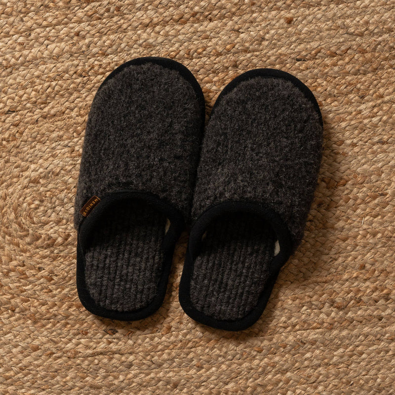 menique - Men's Merino Fluffy Slippers Black