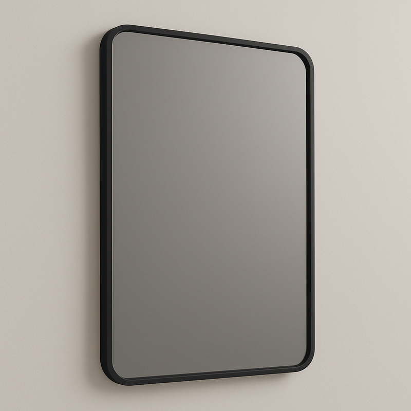 Rounded-Corner Rectangular Bathroom Vanity Mirror — Slim Metal Frame (Matte Black, Brushed Nickel, Brushed Gold)