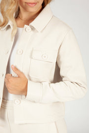 Jenni premium fleece relaxed overshirt in bone - Home & Well 