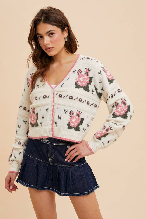 In Loom - FLORAL JACQUARD CARDIGAN