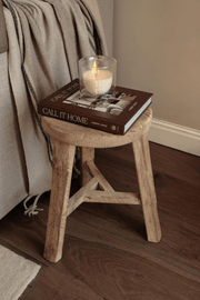 Luxe B Co - Vintage Elm Wood Round Stool Bench - Home & Well 