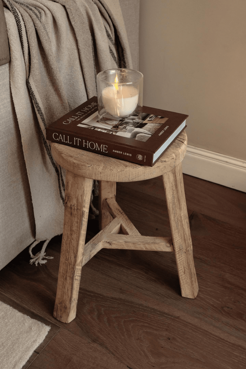 Luxe B Co - Vintage Elm Wood Round Stool Bench - Home & Well 