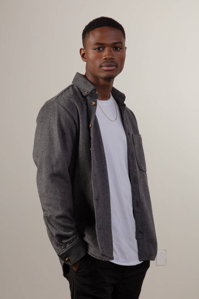Wolfe Co. Apparel and Goods® - Grey Wool Button Down - Home & Well 