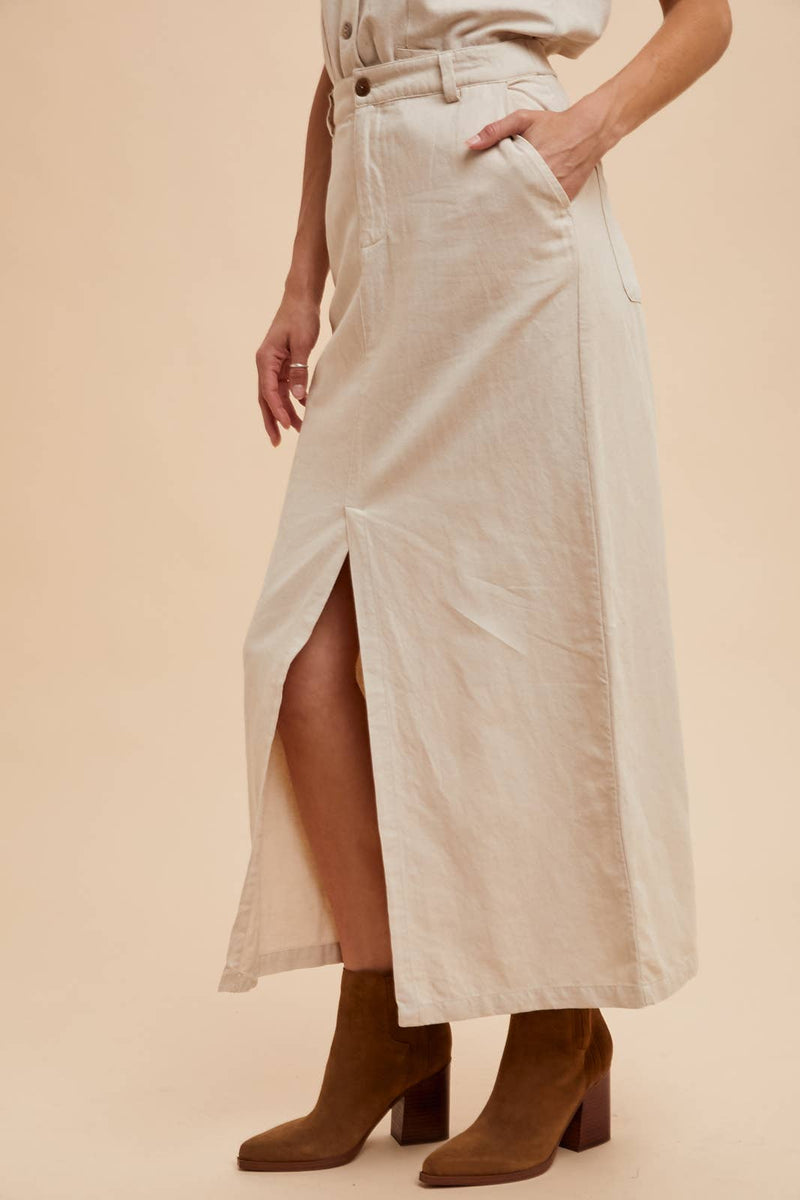 In Loom - COTTON LINEN SPLIT SEAM MAXI SKIRT - Home & Well