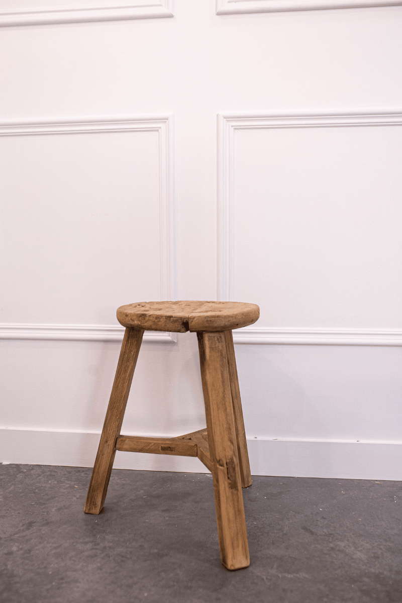 Luxe B Co - Vintage Elm Wood Round Stool Bench - Home & Well 