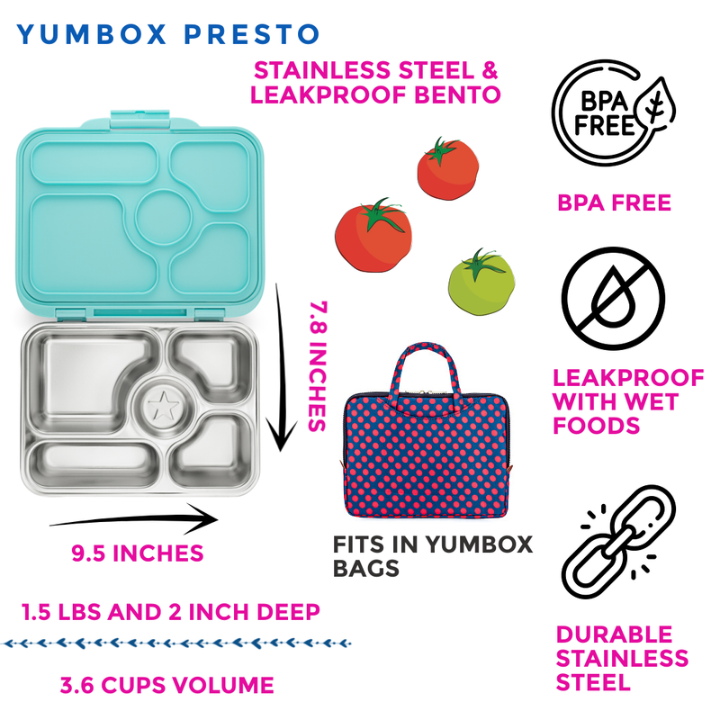 Yumbox - Stainless Steel Leakproof Bento Box - Tulum Blue - Home & Well 