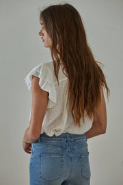 By Together - L6502 | Woven Cotton Linen Button V-Neck Short Sleeve Top - Home & Well 
