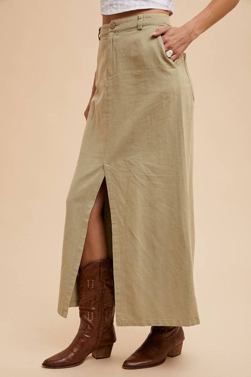 In Loom - COTTON LINEN SPLIT SEAM MAXI SKIRT - Home & Well