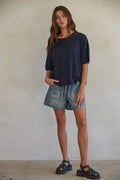 By Together - W1251 | Knit Cotton Short Sleeve Sweater Top - Home & Well 