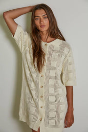 By Together - W1639 | Knit Cotton Sweater Cardigan Mini Dress - Home & Well