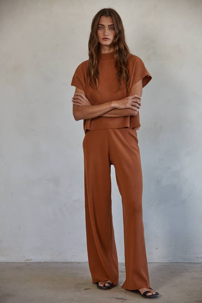 By Together - W1410 | Knit Sweater Wide Leg Pants - Home & Well