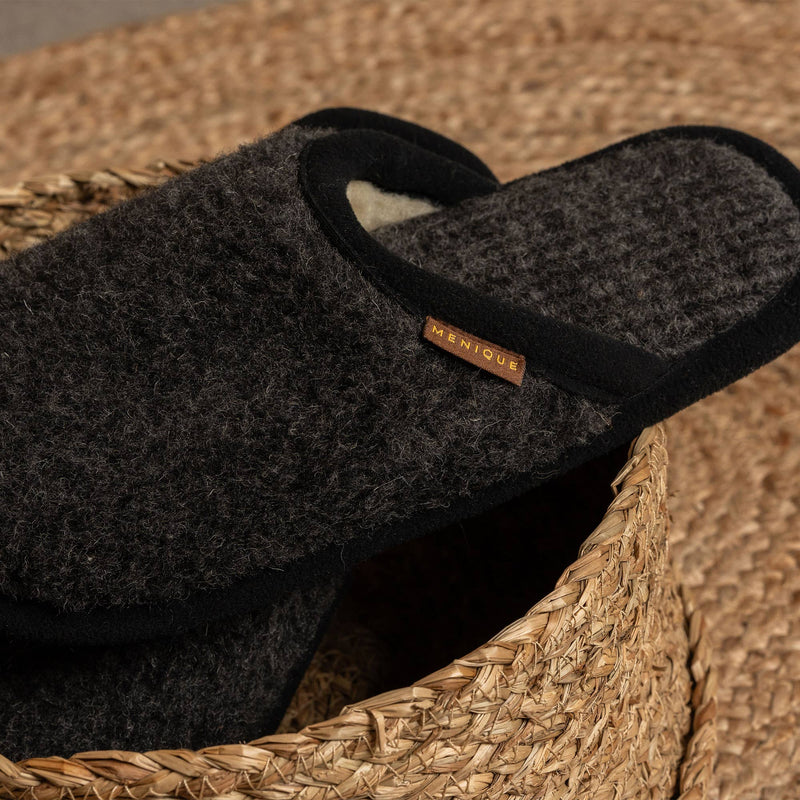 menique - Men's Merino Fluffy Slippers Black