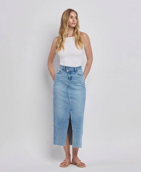 VERVET by FLYING MONKEY Criss cross front slit jean maxi skirt