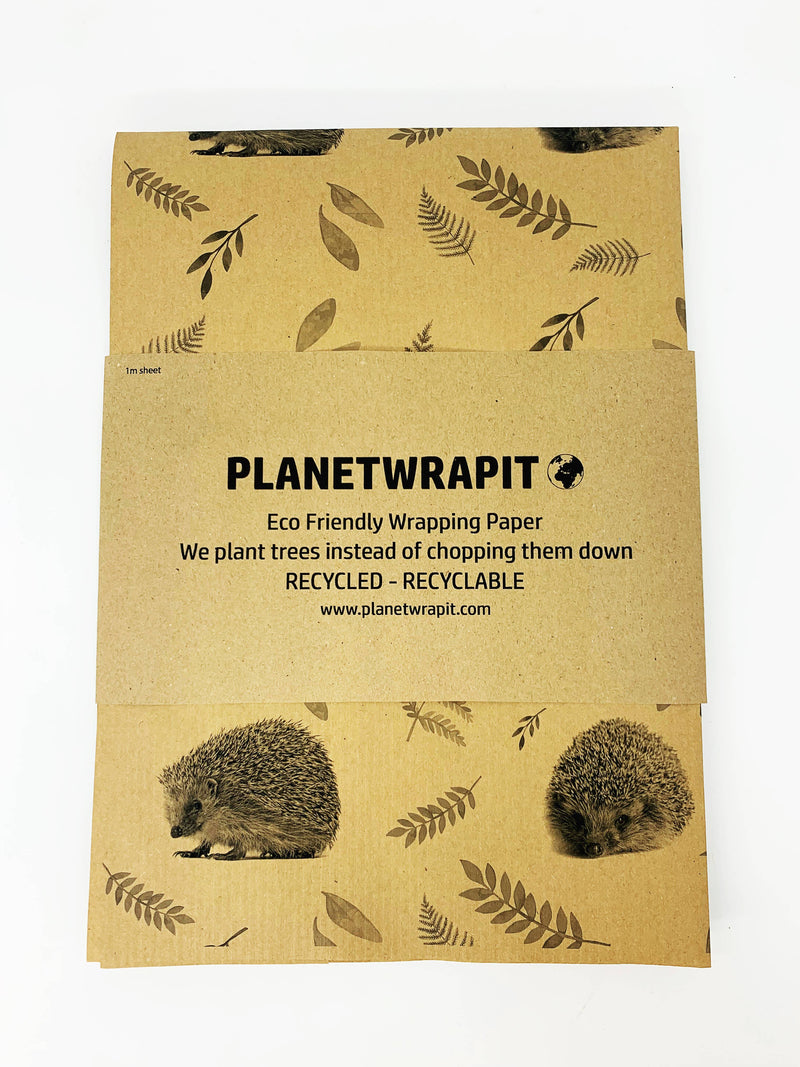 PlanetWrapIt - Hedgehogs Recycled Eco Kraft Wrapping Paper - Home & Well 