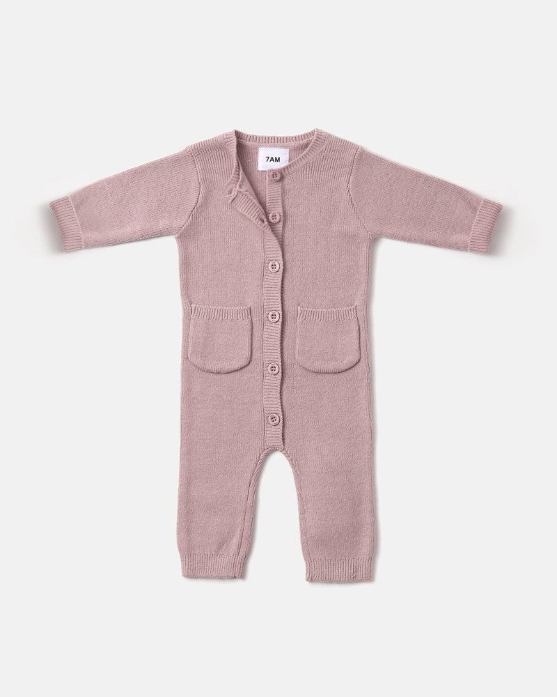 Chunk Long Sleeve Ribbed Jumpsuit | Rose Ash | 7AM