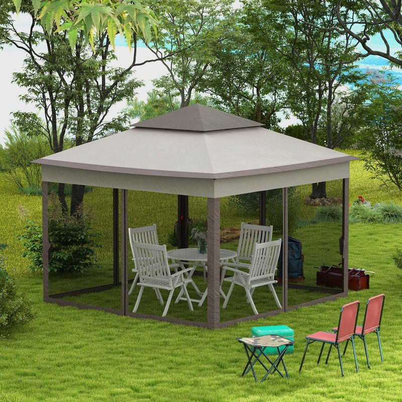 Outsunny 11'x11' Pop Up Canopy 2-Tier Soft Top Event Tent Netting Carry Bag Patio Backyard Garden Grey