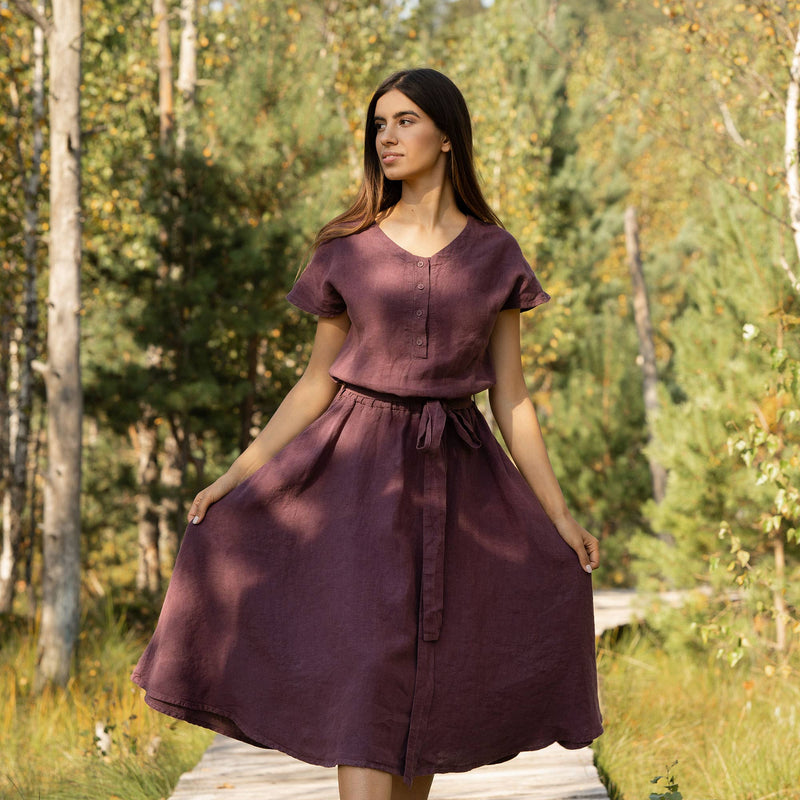 menique - Organic 100% Linen Button Front Dress Brigit