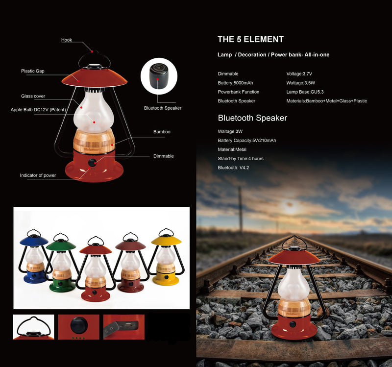 TRU De-LIGHT ROMANTICO LED All-in-One Lamp, Rechargeable, Bluetooth Music Speaker - FIRE RED / YELLOW / AUQA BLUE / GREEN / BLACK