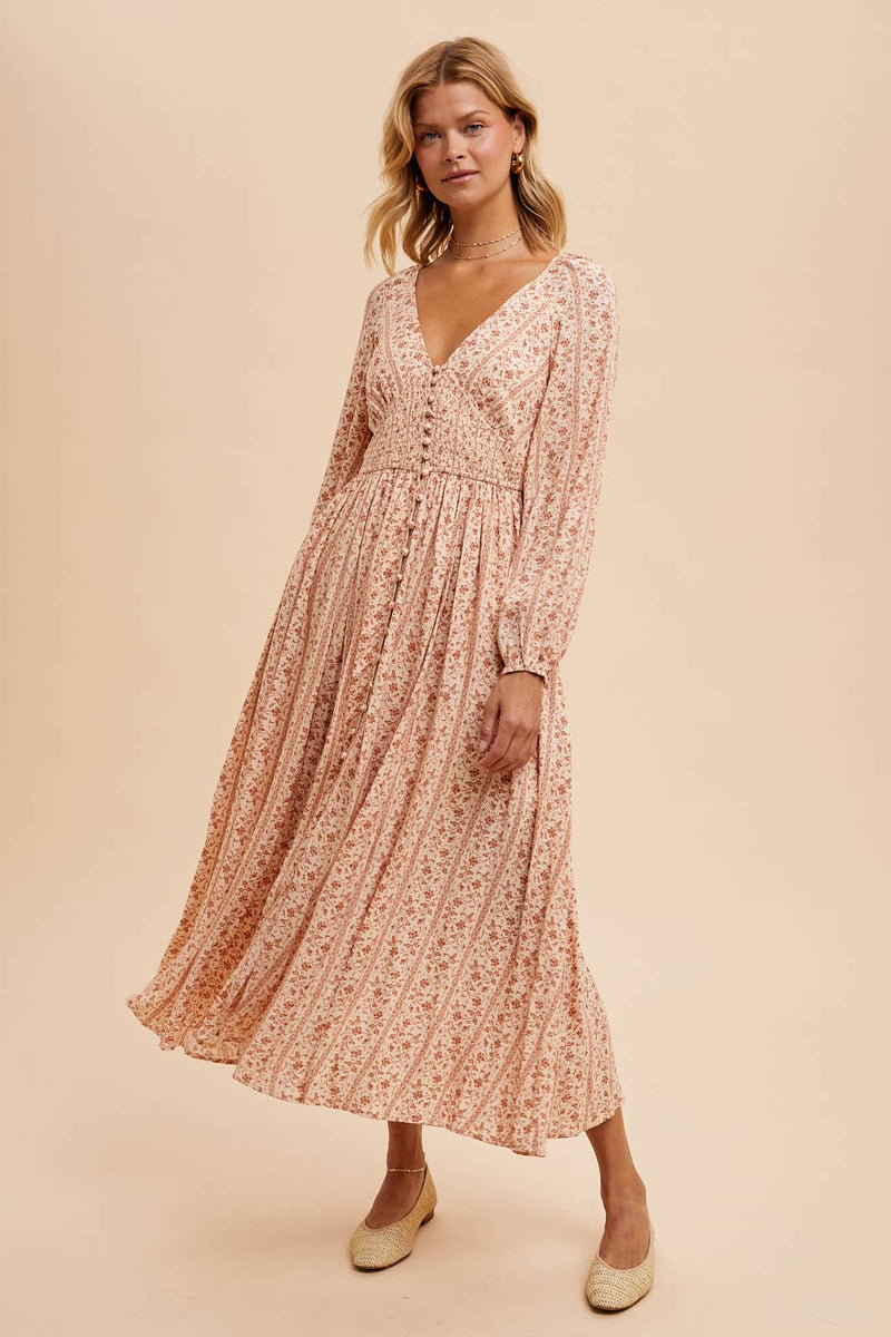 In Loom - SMOCKED FLORAL MAXI DRESS - Home & Well