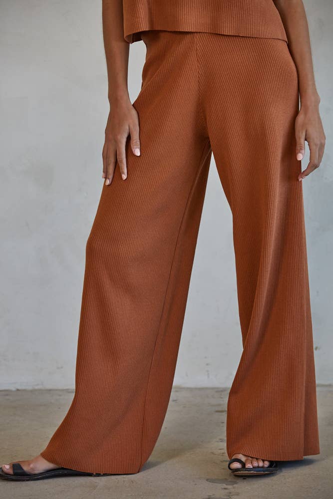 By Together - W1410 | Knit Sweater Wide Leg Pants - Home & Well