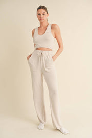 Soft Brushed Hacci Lounge Tank and Pants Set - Home & Well 