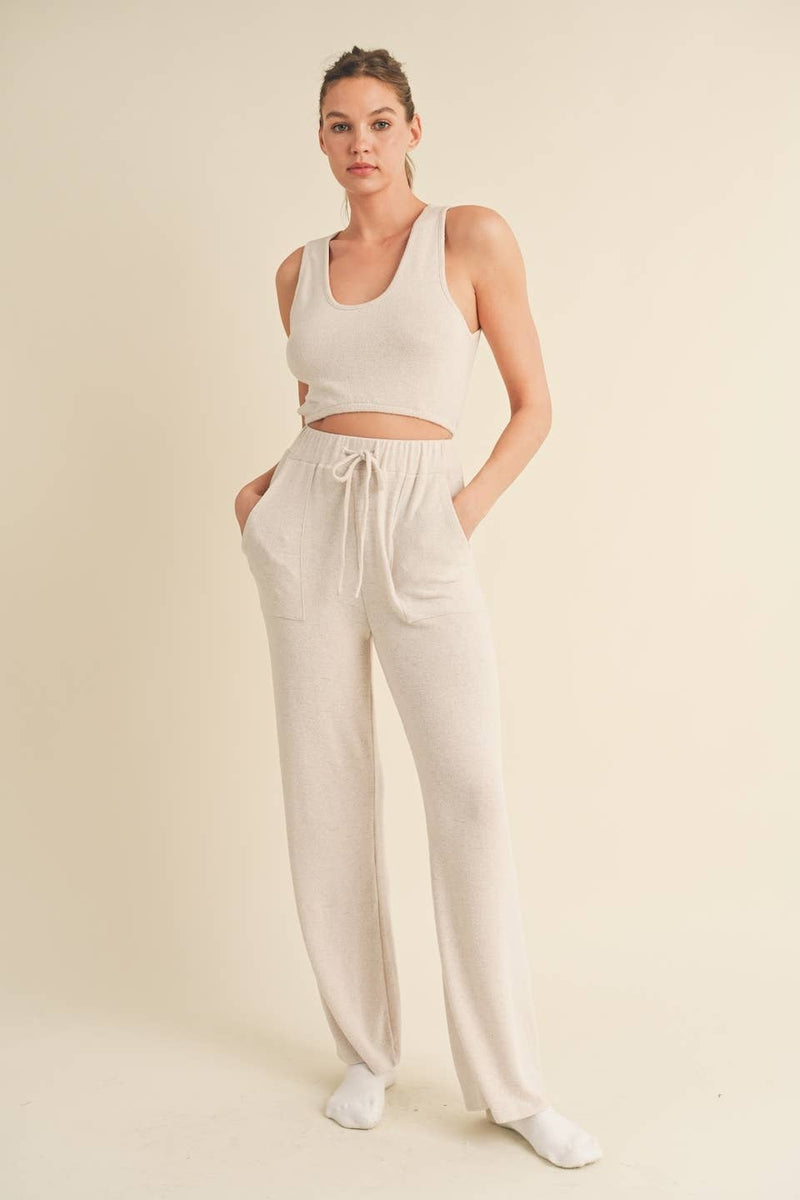 Soft Brushed Hacci Lounge Tank and Pants Set - Home & Well 