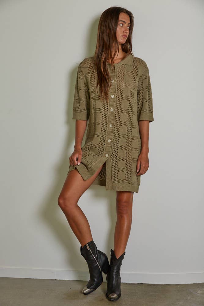 By Together - W1639 | Knit Cotton Sweater Cardigan Mini Dress - Home & Well