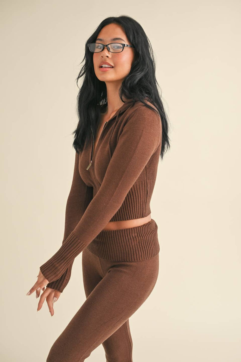 KIMBERLY C - Slim Fit Zip Up Knit Sweater Hoodie - Home & Well 