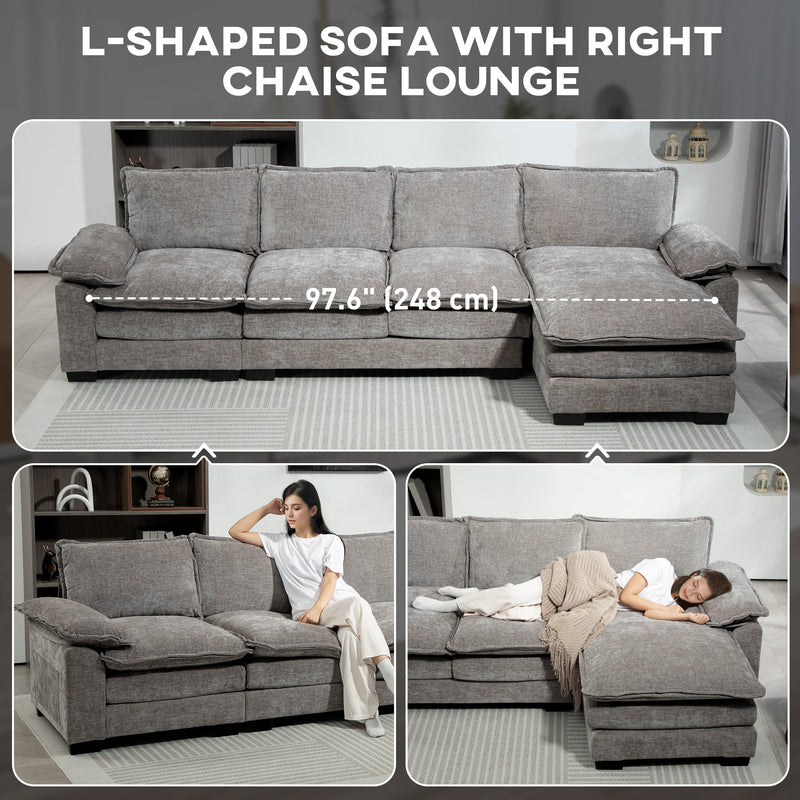 GABI Right Hand Facing Sectional with Chaise Lounge-Grey