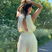 Crinkle Keyhole Cream Tank Top | POKOLOKO - Home & Well