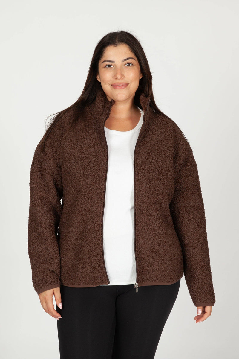 Lazypants - Sara Teddy sherpa zip up jacket in espresso - Home & Well 