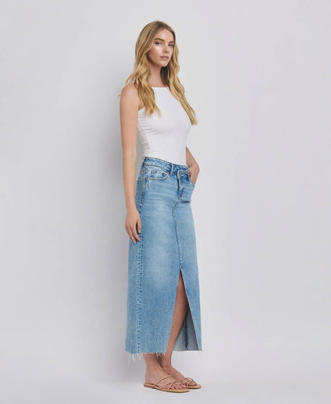 VERVET by FLYING MONKEY Criss cross front slit jean maxi skirt