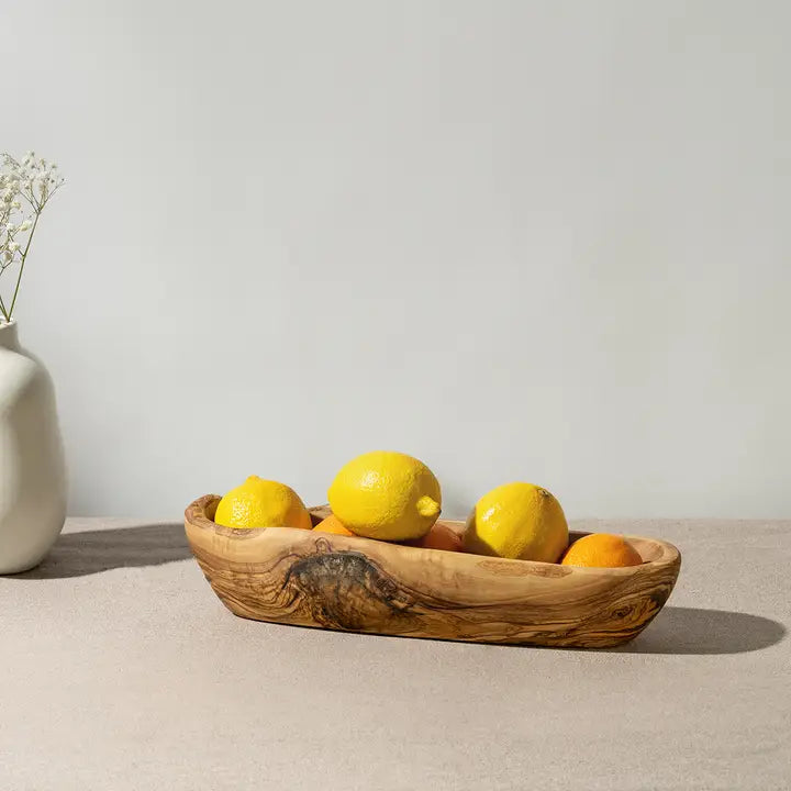 Natural Olive Wood Oval Bowl - Home & Well 