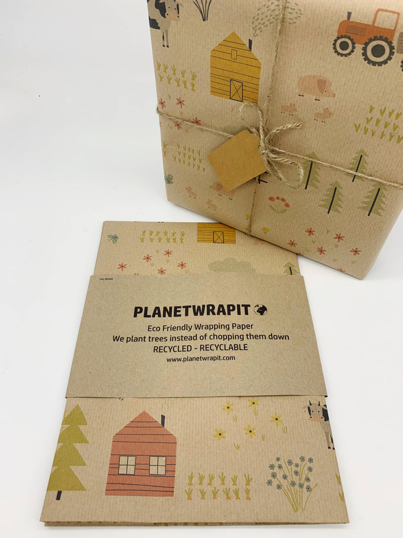 PlanetWrapIt - Farm Day Recycled Kraft Gift Wrapping Paper - Home & Well 