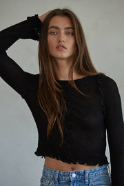 By Together - L7723 | Knit Rayon Nylon Rib Long Sleeve Lettuce Edge Top - Home & Well 