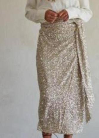 By Together - L7576 | Sequin Side Tie Strap Detail Wrap Midi Skirt - Home & Well
