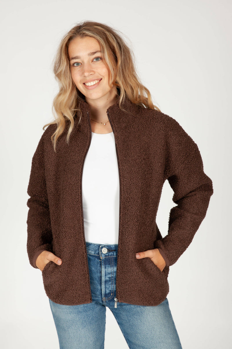Lazypants - Sara Teddy sherpa zip up jacket in espresso - Home & Well 