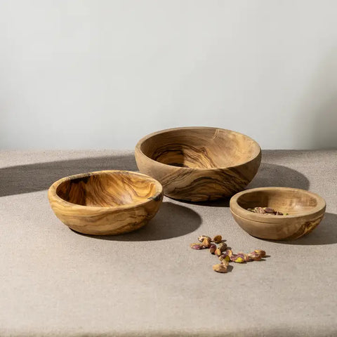 Natural Olive Wood Nesting Bowls - Set of 3 - Home & Well 