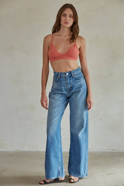 By Together - | Brami Seamless Ribbed Plunged V - Neck Strap Bralette - Home & Well