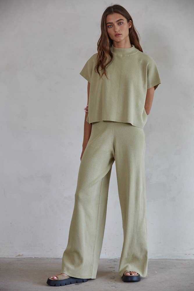 By Together - W1410 | Knit Sweater Wide Leg Pants - Home & Well