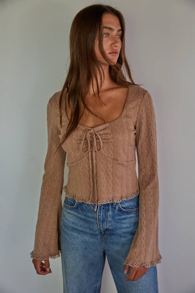 By Together - L7774 | Knit Polyester Spandex Lace Long Sleeve Top - Home & Well