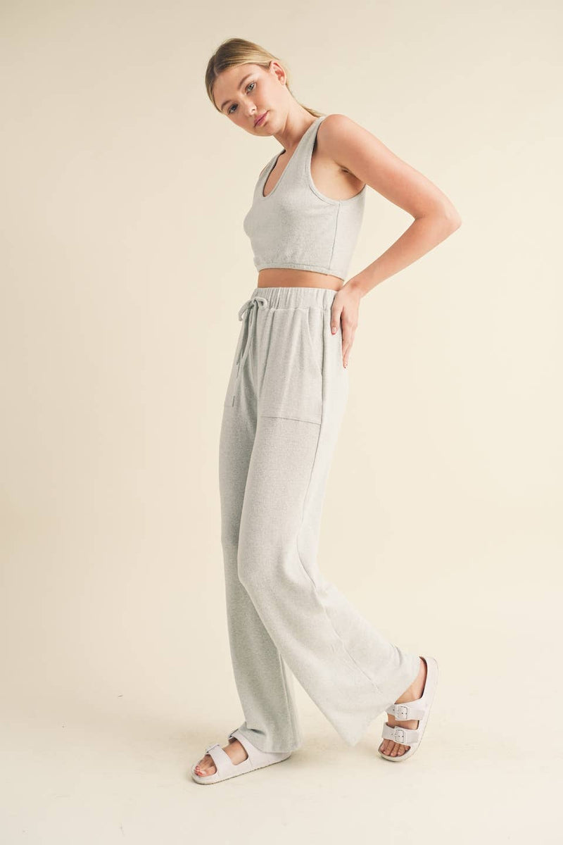 Soft Brushed Hacci Lounge Tank and Pants Set - Home & Well 