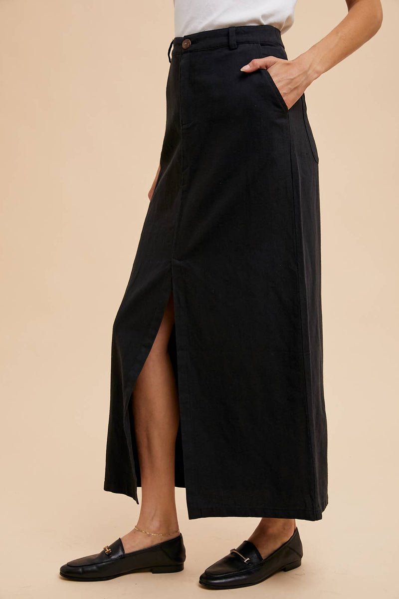 In Loom - COTTON LINEN SPLIT SEAM MAXI SKIRT - Home & Well